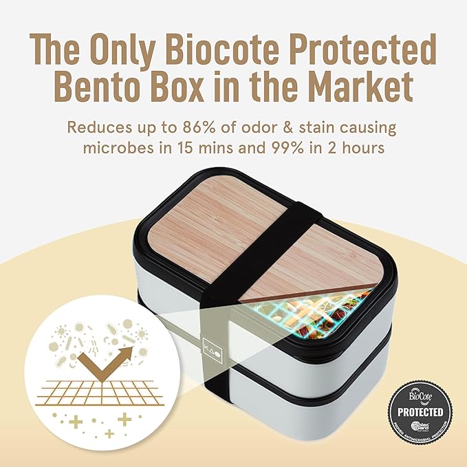 KARRICO Double Premium Bento Box Adult, 67 fl oz BPA-Free - Cream Stackable Lunch Box with Leak-Proof Lids & Dividers, Perfect for Meal Prep, Lunches & Portion Control