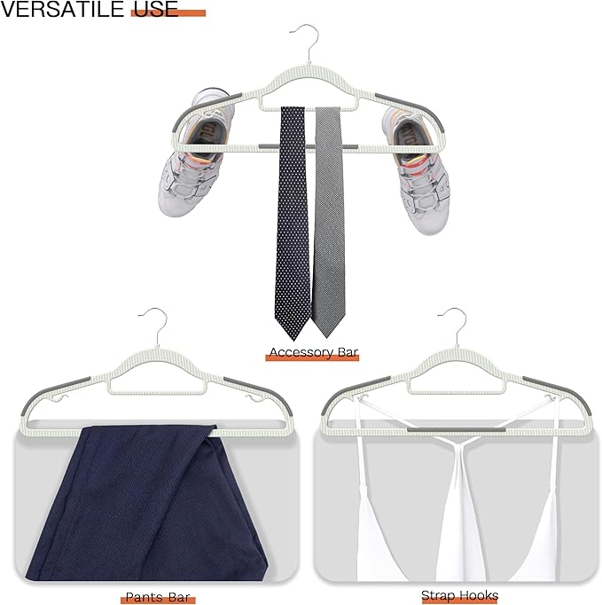 60 Pack Heavy Duty Plastic Hangers, Non Slip Clothes Hangers with Rubber Pads and 360° Hook - Thin Space Saving Hanger, Closet Organizer for Shirt, Pants, Suit, Skirt,Coat - Gray
