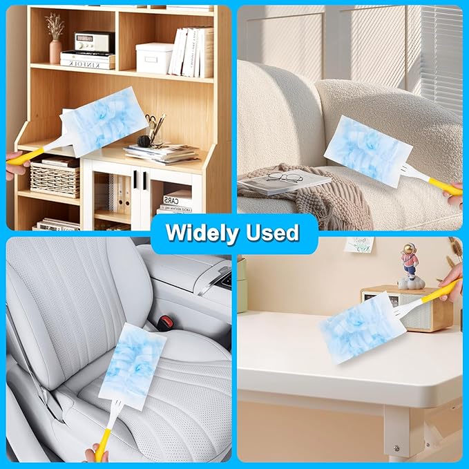 Duster Refill for Cleaning with 2 Handles, Heavy Duty Disposable Duster Kit Unscented Replacement Head Dust Removal Brush for Electronics, Furniture, Blinds, Ceiling Fans, Walls (80pack)