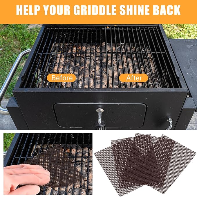 200 Pack Griddle 4x5.5'' Screen Grill Cleaning Screens Pre-treated Abrasive Mesh Pads for Flat Top Stainless Steel Griddle Cleaning Accessories Bundle