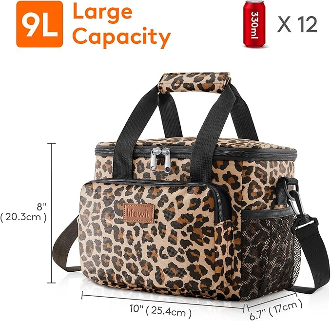 Lifewit Medium Lunch Bag, Insulated Lunch Box, Soft Cooler Cooling Tote for Adult Men Women, Leopard 12-Can (9L)