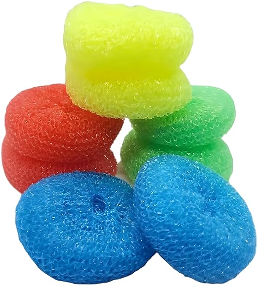 16-Pack Non-Scratch Nylon Scouring Pads – Durable Round Kitchen Scrubbers in 4 Colors – Safe for Non-Stick Cookware – 2.5" Diameter – Multi-Surface Cleaning Pads for Home, Kosher & Commercial Use