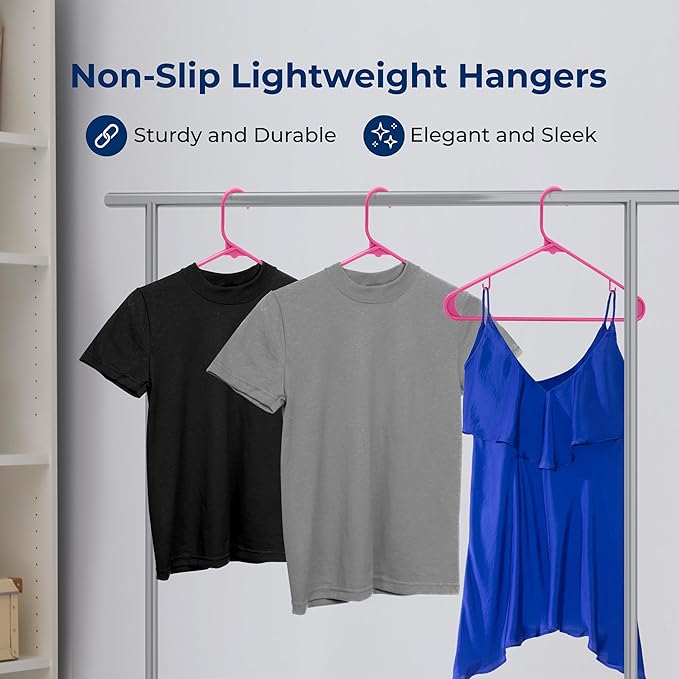 SereneLife Premium 20 Pack Plastic Hangers, Lightweight, Durable, Space Saving Clothes Organizers, Suitable for Shirts, Sweaters, Hoodies, Dresses, Kids Clothes, Good for Home Organization (Pink)