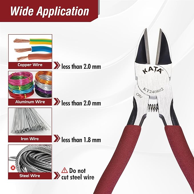 KATA 6-Inch Flush Cut Wire Cutters, Heavy Duty Side Cutter Pliers with Safety Cap, Sharp Snips for Crafting, Zip Ties, Floral Wire, Electrical, Jewelry, Chicken Wire, Artificial Flowers, 2 Pack