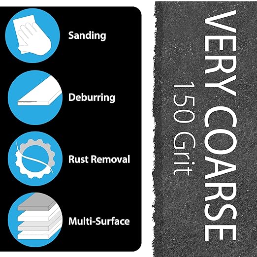 6" x 9" Non-Woven Surface Prep Scuff Pads for Wood, Metal, Surface Removal, Paint Stripping, Rust Removal, Deburring, Very Coarse Abrasive Pad for Woodworking - 150 Grit - 10 Pack (Black)