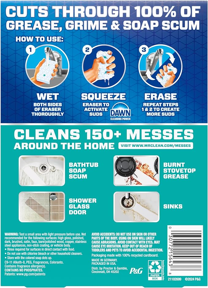 Mr. Clean Magic Eraser Foaming Sponge, All Purpose Cleaner, Dawn Cleaning Power, Wall, Sneaker, Oven Cleaner, Kitchen, Bathroom, Shower Cleaning Supplies, Scrubber, Ultra Foamy, 5ct