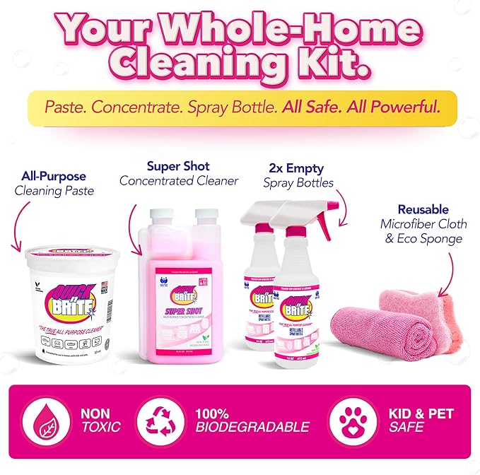Quick 'n Brite Ultimate Cleaning Kit – Includes 32oz Paste, 16oz Super Shot, 2 Refillable Spray Bottles, Microfiber Towel, Scrubber Sponge & Quick Start Guide – All Purpose Cleaner - Made in the USA
