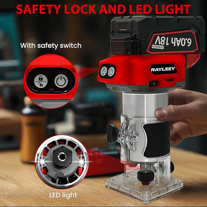 Cordless Wood Router Trimmer Compatible With MILWAUKEE 18V Battery, 800W 30000 RPM Brushless Motor Hand Palm Router with 15pcs 1/4"Shank Router Bits for Woodworking,Slotting(NO Battery)