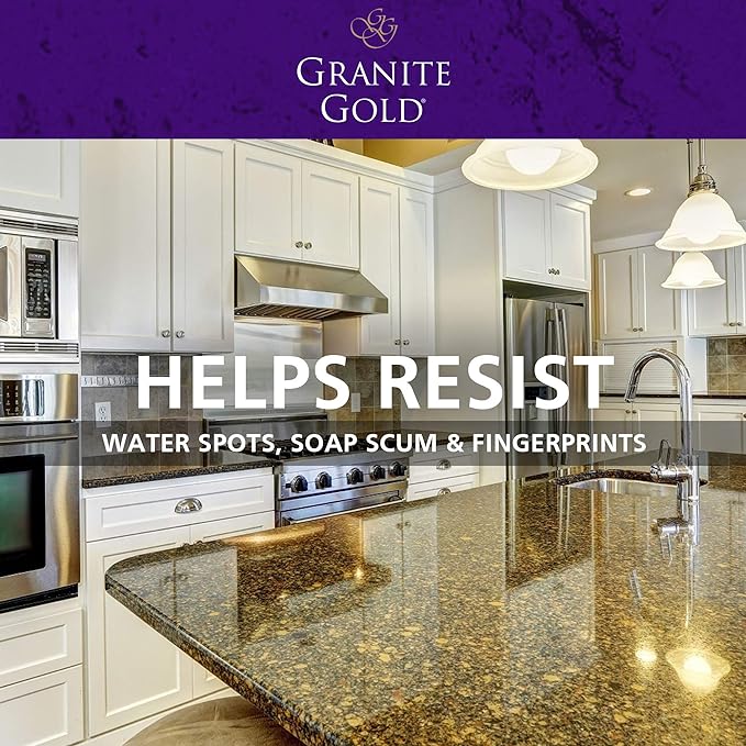 Granite Gold Polish Spray, Streak-Free Shine for Granite, Quartz, Marble, Travertine, Natural Stone Countertops, 24 Fl Oz (Pack of 1)