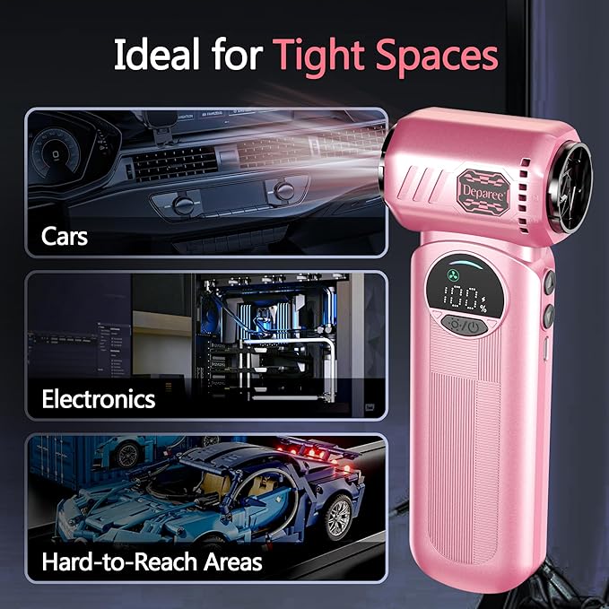 Air Duster, Compressed Air Duster Pink, Rechargeable Cordless with Adjustable Speed, LED Light & 8000mAh Battery, 150000 RPM for Keyboard, PC & Car Cleaning