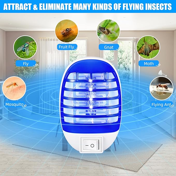 Indoor Bug Zapper Plug in Electronic Mosquito Zapper Fly Zapper Lamp for Bug Insect Trap for Home, Bedroom, Living Room, Office Indoor Use, Pack of 6, Blue ﻿