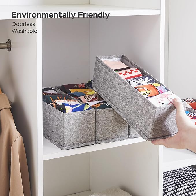 MURRI&MURRDI Mini Foldable Clothes Drawer Organizer 6 Pcs, Narrow Fabric Drawer Organizer for Nursery, Small Dresser Storage Bins for Clothing Sock Underwear Bra Belt Tie Scarves, Gray