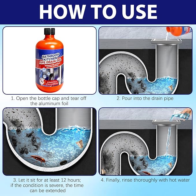 Drain Clog Remover, Liquid Plumber Drain Cleaner, Powerful Pipe Opener & Toilet Clog Remover and Cleaner for Shower Pipes, 500ml