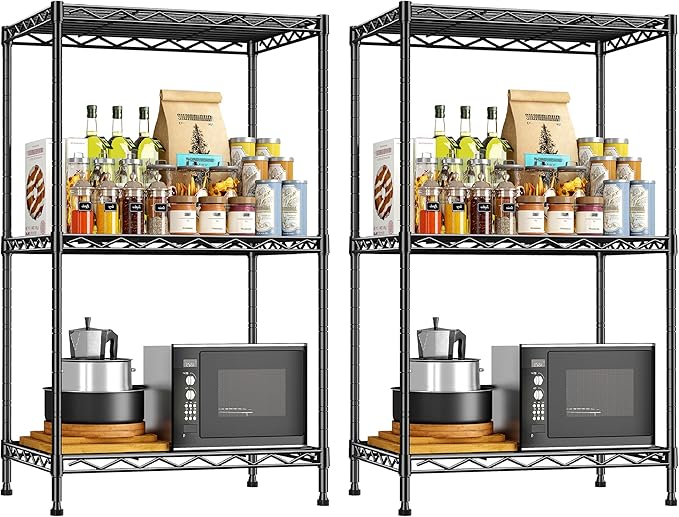 DurayLoly 3 Tier Metal Wire Storage Shelves,Adjustable Small Wire Shelving Unit,Utility Storage Rack for Kitchen,Bedroom,Laundry Room,Pantry & Office,17.7”Wx11.8”Dx35.4”H,Black,2pc