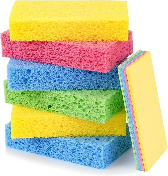 Temede Cellulose Sponges,Heavy Duty Scrub Sponges,Non-Scratch Kitchen Sponges for Dish,Colorful Compressed Dish Scrubber Sponge for Household,Cookware,Bathroom,6pcs