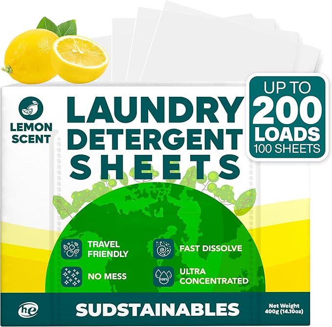 Fabric Softener Sheets for Washer bundle with Lemon 100 Strips Laundry Detergent Sheets