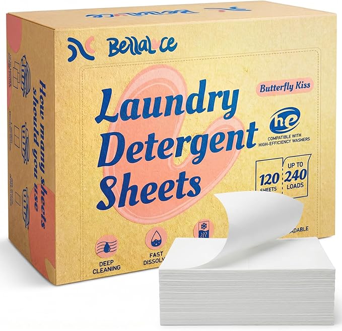 BellaLuce Laundry Detergent Sheets – 240 Loads Floral Fruity Scent, Hypoallergenic & Eco-Friendly Laundry Sheets Detergent, Plastic-Free Washer Sheets for Home, Dorm & Apartment