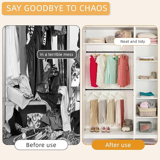Closet Rods for Hanging Clothes, 1.3 Inch Diameter Heavy Duty Closet Rod 17-64 Inch Adjustable, Metal Closet Poles for Hanging Clothes, Matte Black Bar for Closet, Wardrobes, Bathroom, Windows
