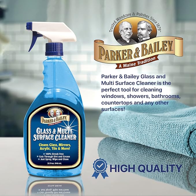 Parker & Bailey Glass & Multi-Surface Cleaner - Glass Cleaner Spray Multi Surface Cleaner Cleaning Spray Mirror Cleaner Tile Cleaner Bathroom Cleaner Multipurpose Cleaning Supplies, 32 Oz