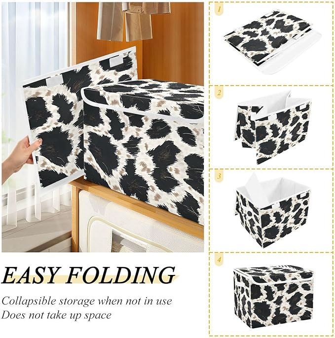 senya Large Storage Bins with Linen Collapsible Foldable Storage Cubes Fabric Closet Organizer Containers box with Flip-Top Lid for Home Bedroom Office 16.7 x 12.6 x 11.8in (Animal Skin Texture)