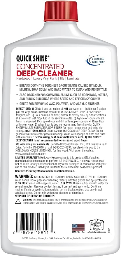 Quick Shine Multi Surface Deep Floor Cleaner and Remover 27oz | Removes Wax Build-Up, Revitalizes Floors & Cleans Grout | Use on Hardwood, Laminate, LVT, Tile and Stone | Pro-Level Cleaning