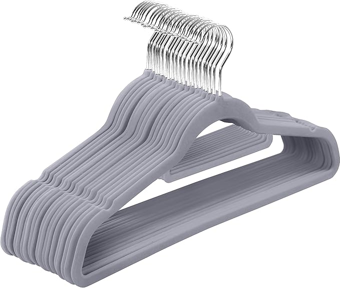 Utopia Home Premium Velvet Hangers 20 Pack - Non-Slip Clothes Hanger with Tie Bar - Grey Hangers with 360 Degree Rotatable Hook - Heavy Duty Coat Hanger