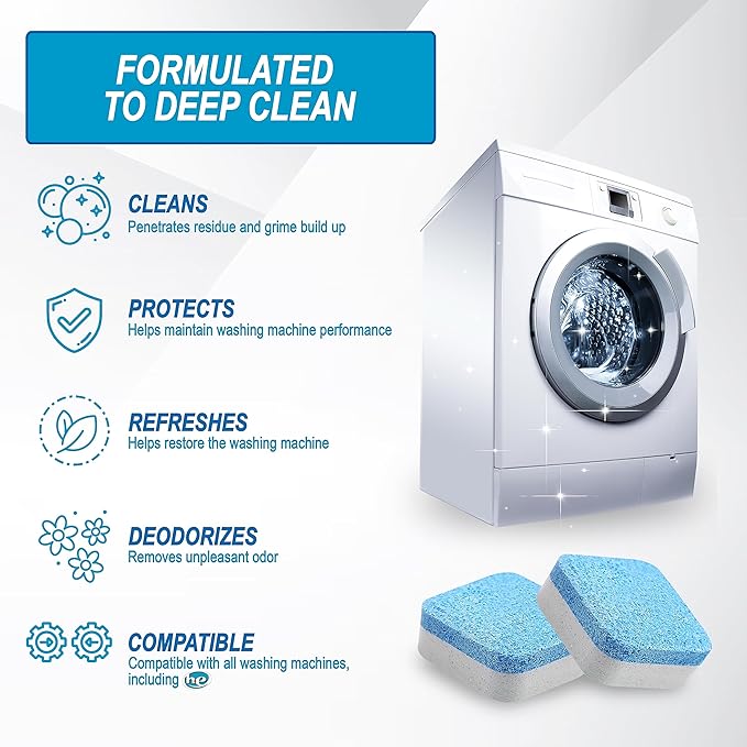 Air Jungles Washing Machine Cleaner Tablets 24 Count, Fragrance Free, Deep Cleaning Laundry Washer Drum and Tub, Compatible with Front and Top Load Washer, 12 Month Supply