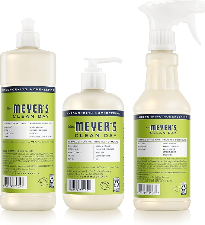 Mrs. MEYER'S CLEAN DAY Kitchen Basics Set, Lemon Verbena Scent Cleaning Supplies includes Hand Soap (12.5 Fl Oz), Dish Soap (16 Fl Oz) and Multi-Surface Cleaner (16 Fl Oz)
