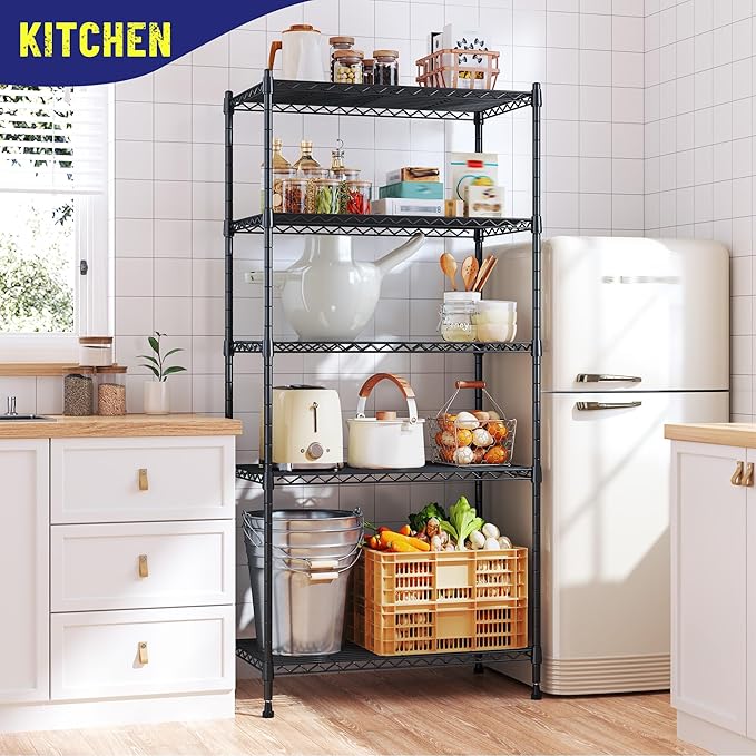 Romorgniz 5-Tier Shelf 1010LBS Storage Shelves Adjustable Wire Shelving Metal Shelving Unit Storage Rack for Kitchen Pantry Closet Laundry School Commercial 59.4" Hx21.5 W x13.6 D