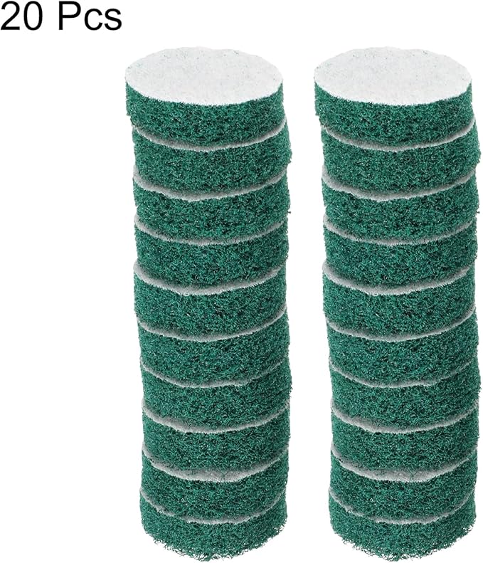 HARFINGTON 20pcs Scrubber Scouring Pads 180 Grits 2 Inch Drill Power Brush Hoop and Loop Surface Conditioning Disc Drill Scuffing Disc Scrub Pads for Home Kitchen Cleaning, Green