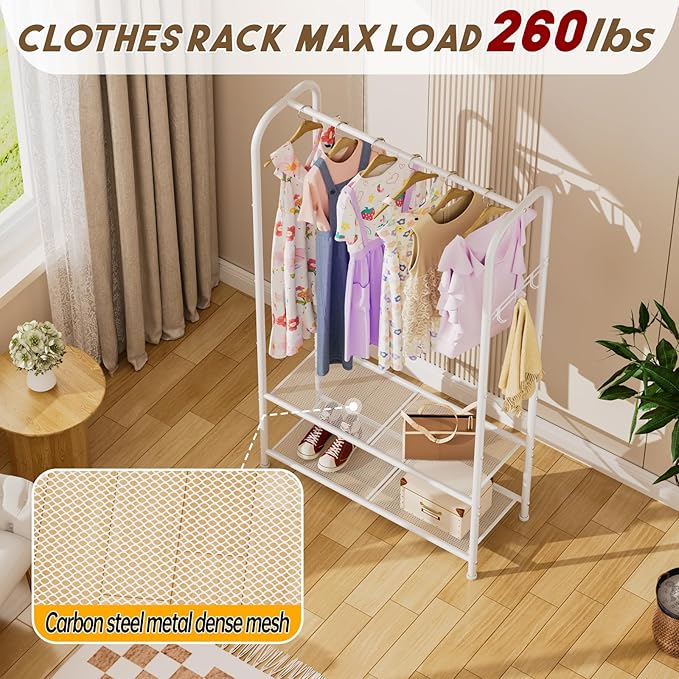 Golpart Clothes Garment Coat Rack Drying Clothing Racks Metal Freestanding for Hanging Clothes Portable Closet for Laundry Bedroom White