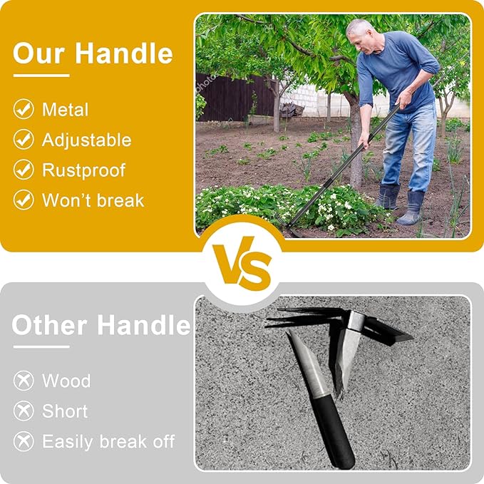Garden Hoe, 2 in 1 Hand Hoe Garden Tools,60 Inch Long Handle,Garden Hoe and Cultivator for Weeding Cultivating Planting, Small Hand Rake Tiller for Flower Bed Gardening, Loosening Soil