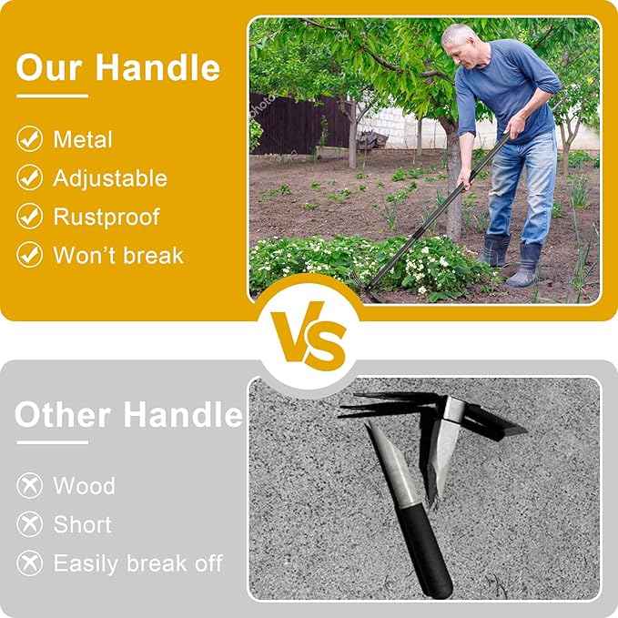Lilyvane Garden Hoe, 2 in 1 Hand Hoe Garden Tools,45 Inch Long Handle,Garden Hoe and Cultivator for Weeding Cultivating Planting, Small Hand Rake Tiller for Flower Bed Gardening, Loosening Soil