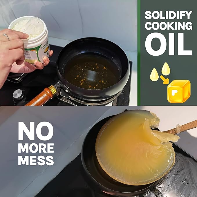 Cooking Oil Solidifier Powder for Easy Disposal, Algae Hardener, Grease Solidifier, Frying and Vegetable Canola Fry Oil Hardener, Solidifying Powder to Gel, 100% Plant-Based, 24 oz Value Pack