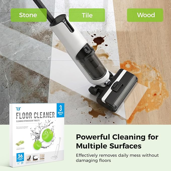 YGY 36 Pack Lemongrass Scent Floor Cleaning Tablets, Compatiable with Tineco iFLOOR, Floor One S3/S5/S6/S7 Wet Dry Vacuum Mop—Deep Clean & Deodorize—Clean Machine,Individually Wrapped