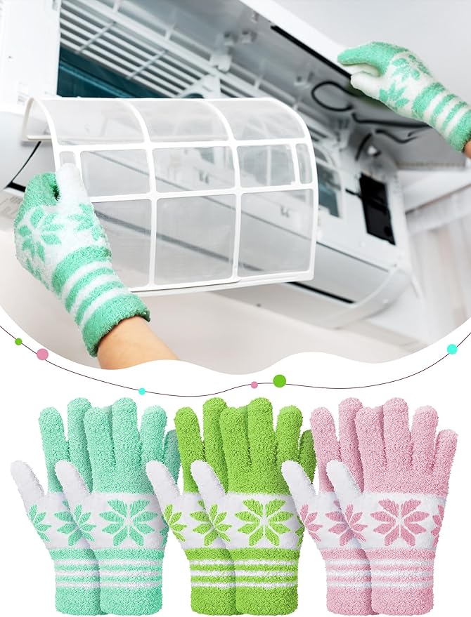 Patelai 3 Pairs Microfiber Plant Dusting Gloves Leaf Cleaning Gloves for Indoor Plants, Blinds, Furniture, House (Gray,Orange,Brown,Small)