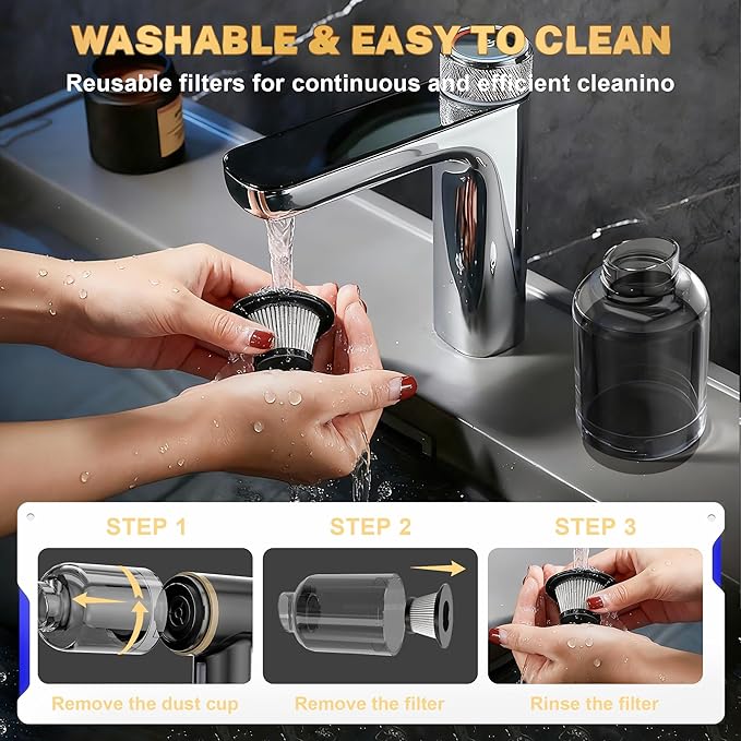 Cozylady Cordless Car Vacuum Cleaner,300000PA Brushless Handheld Vacuum, 6-in-1 Rechargeable&Portable Handheld Vacuum Cleaner for Auto Interior Pet Hair, Home, Office, Kitchen