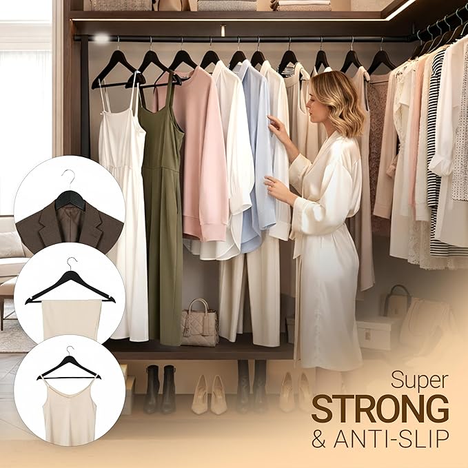 Utopia Home Premium Wooden Hangers 30 Pack - Durable & Slim Coat Hanger - Suit Hanger with 360-Degree Rotatable Hook - Wood Hangers with Shoulder Grooves (Black)
