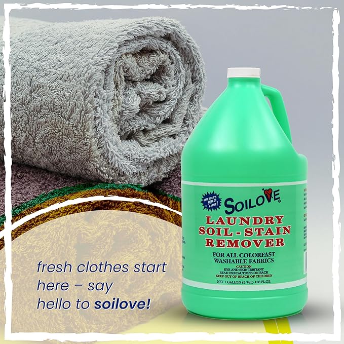 Stain Remover for Clothes – Soilove (128oz) – Powerful Triple-Acting Formula Clings, Penetrates and Lifts Tough Stains like Blood, Grease, Grass, & More – Prewash for Clothes