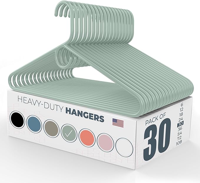 Neaties Heavy Duty Clothes Hangers 30 Pack – Made in the USA – 8lb Capacity Plastic Hangers for Adult Clothing – Durable for Pants, Coats, Jackets, or Jeans – Mint