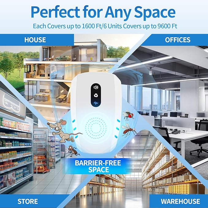 2025 Upgraded Ultrasonic Pest Repellent Indoor Insect Repeller, Pest Control, Repellent Roach, Mouse, Bugs, Mosquito, Mice, Spider, Ant, Rodent Repellent Ultrasonic Plug in, 3 Mode Switching, 6 Packs
