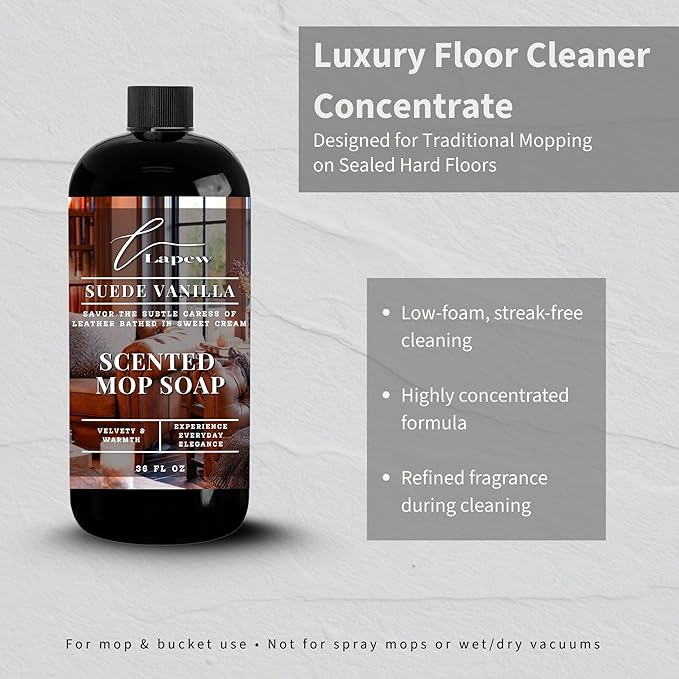 Lapew Suede Vanilla Scented Mop Soap - Luxury Floor Cleaner Concentrate for Mopping Tile, Laminate, Vinyl & Hardwood | Streak-Free, Low-Foam | 36 oz