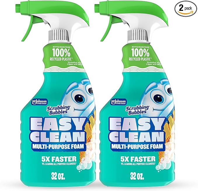 Scrubbing Bubbles Easy Clean Foaming Bleach-Free Bathroom All Purpose Cleaner, Fast-Acting Foam Cleans Limescale, Dirt and Grime on Showers, Sinks, Toilets, Tiles, Counters, & More, 32oz Spray, 2 Pack