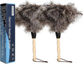 2pcs Ostrich Feather Dusters Natural Feathers Duster with Wooden Handle Natural Ostrich Feathers for Home Cleaning and Office Finishing Duster(2pcs，Length14”
