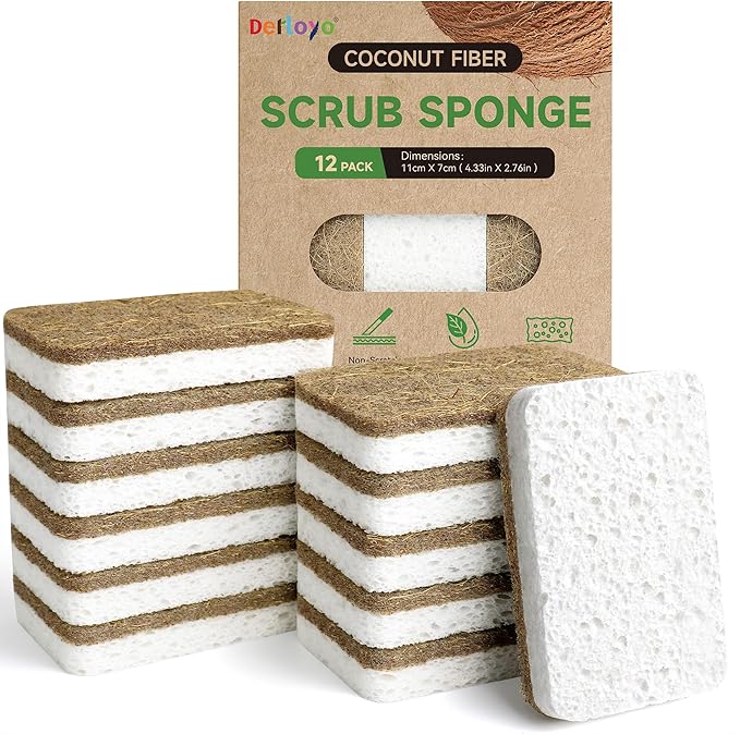 12 Count Plant-Based Kitchen Sponges, Compostable Cellulose Sponge, Biodegradable Sponges for Dishes, Non-Scratch Cleaning Sponges for Kitchen, Bathroom, Household Cleaning