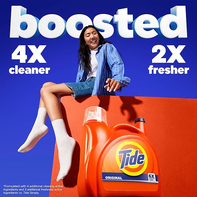 Tide Liquid Laundry Detergent, Original Scent, 126 Loads, 158 fl oz, Boosted Clean even in cold water, laundry soap, concentrated liquid detergent