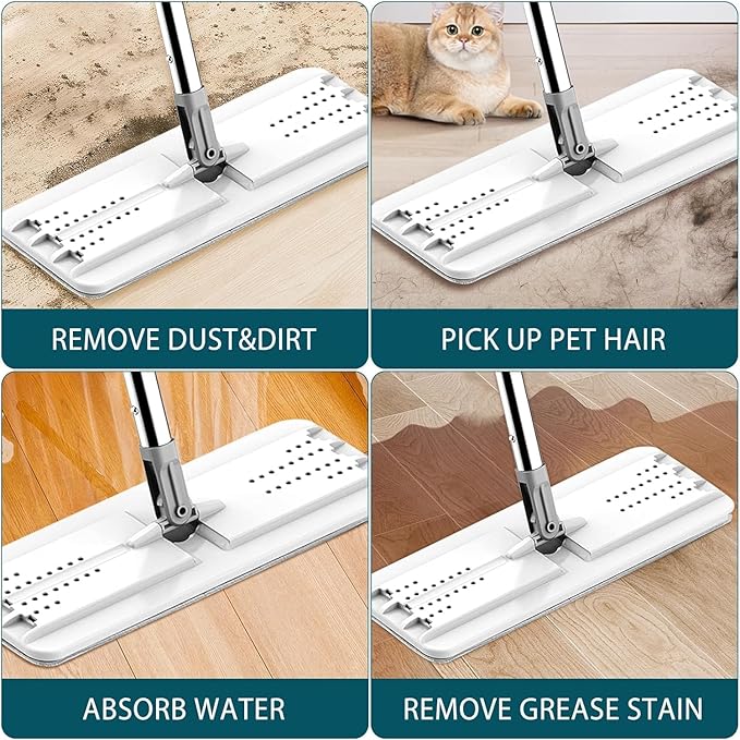 4+4 Pack Mop Replacement Pads Compatible with JOYMOOP Flat Mop or Mop Bucket Set - Microfiber Flat Mop Pads for All 13" X 4.9" Squeeze Flat Floor Mop - Washable Mop Head Replacement