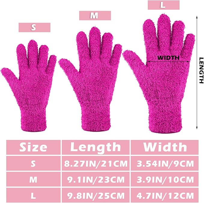 Patelai 3 Pairs Microfiber Plant Dusting Gloves Leaf Cleaning Gloves for Indoor Plants, Blinds, Furniture, House (Purple,Blue,Rose Red,Medium)