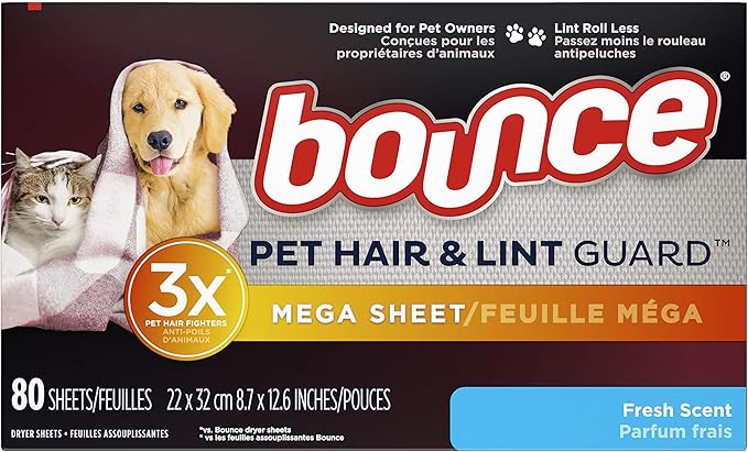 Bounce Pet Hair and Lint Guard Mega Dryer Sheets, Fresh Scent, 80 ct
