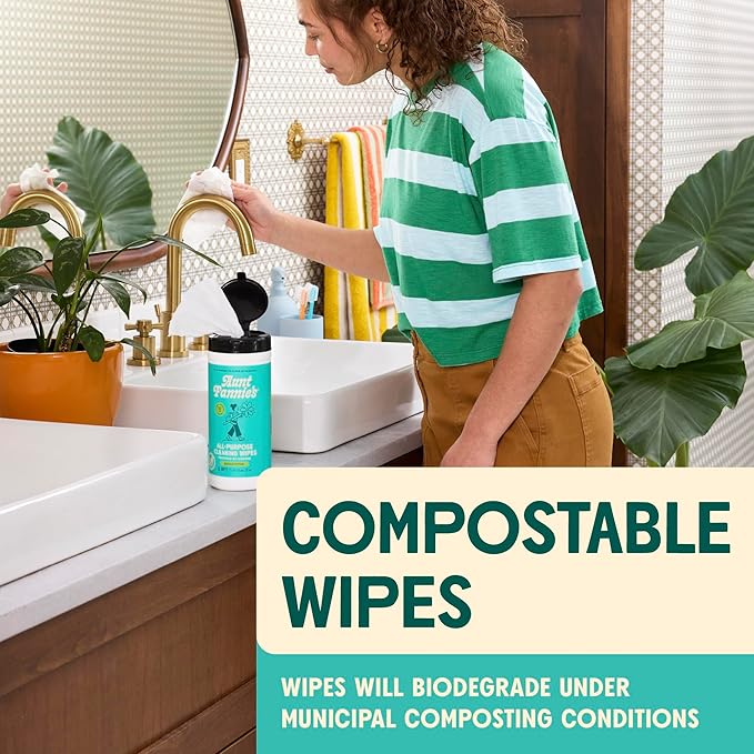 Aunt Fannie's Natural Cleaning Vinegar Wipes, Multipurpose Surface Cleaner, Eucalyptus Scent, 35 Count (Pack of 6)